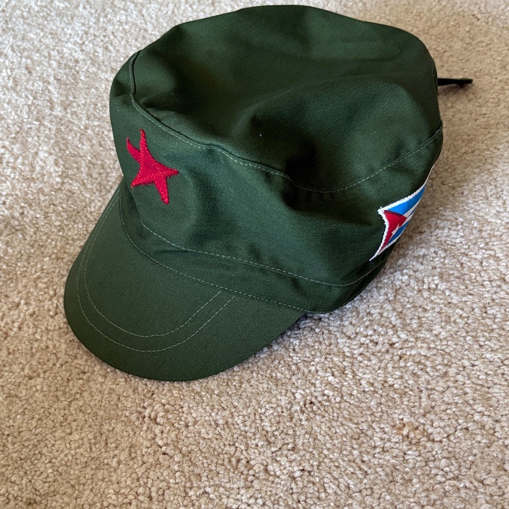 Military Green Men's Hat with Red Star Design